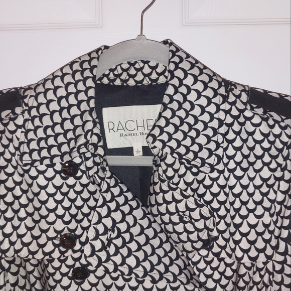 Rachel Zoe patterned trench coat Navy/White Belted - Picture 4 of 4